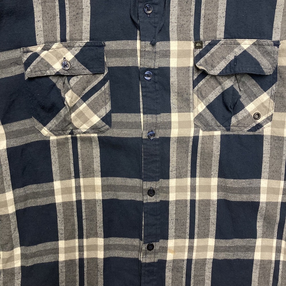 Quiksilver Button up flannel hoodie shirt XL Blue plaid Long sleeve Hooded - Picture 2 of 8